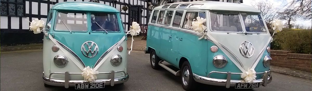 Two split screen vintage VW Campervans hired for Wedding in North Wales