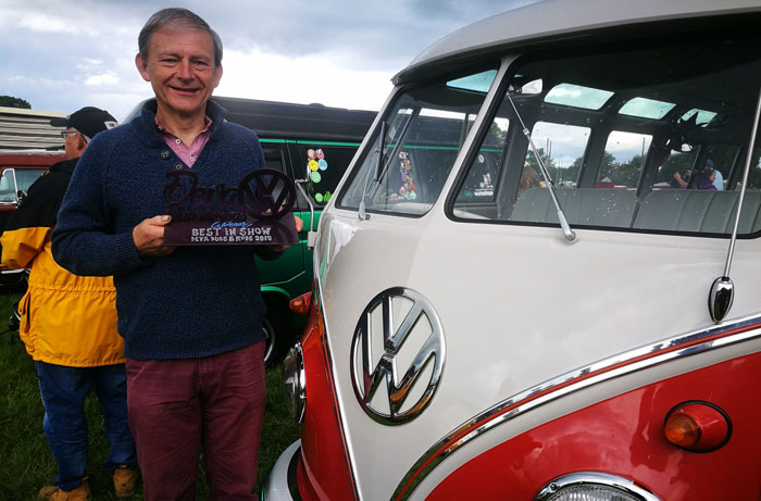 A proud moment for Paul, winning Best in Show at Deva Dubs and Rods. Monty, our microbus, wowed the judges!