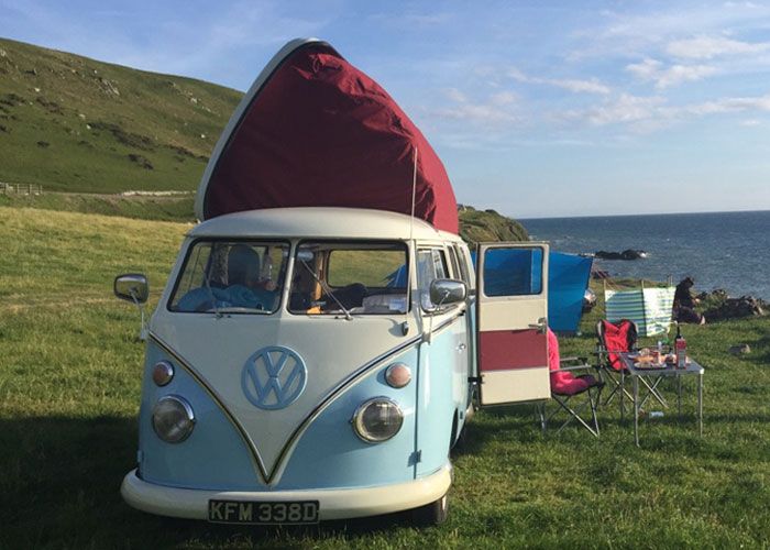 Split screen VW Campervan on holiday in Anglesey