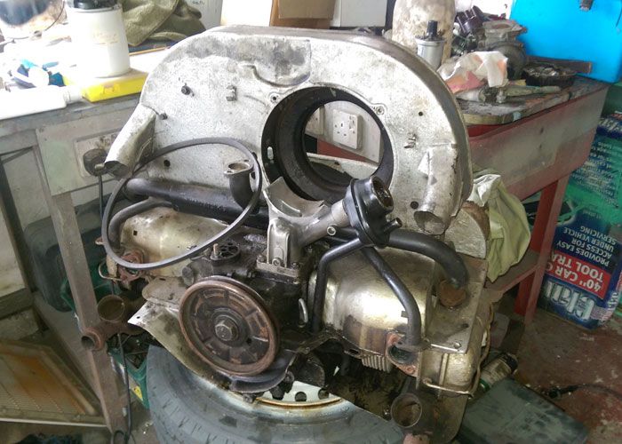 VW Campervan engine before restoration