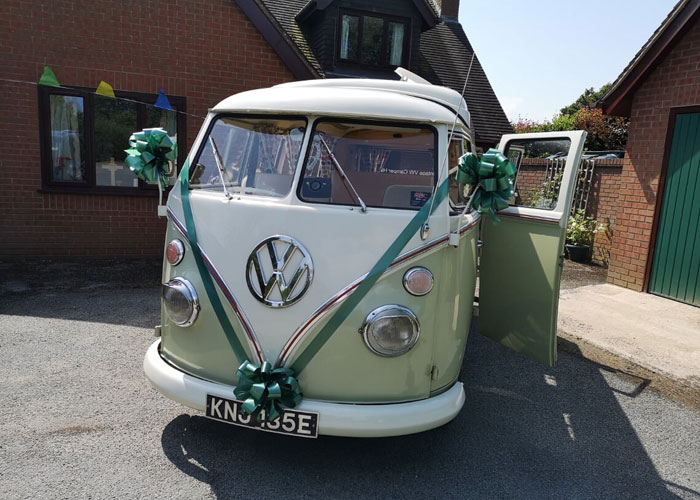 VW Campervan at wedding venue in North Wales